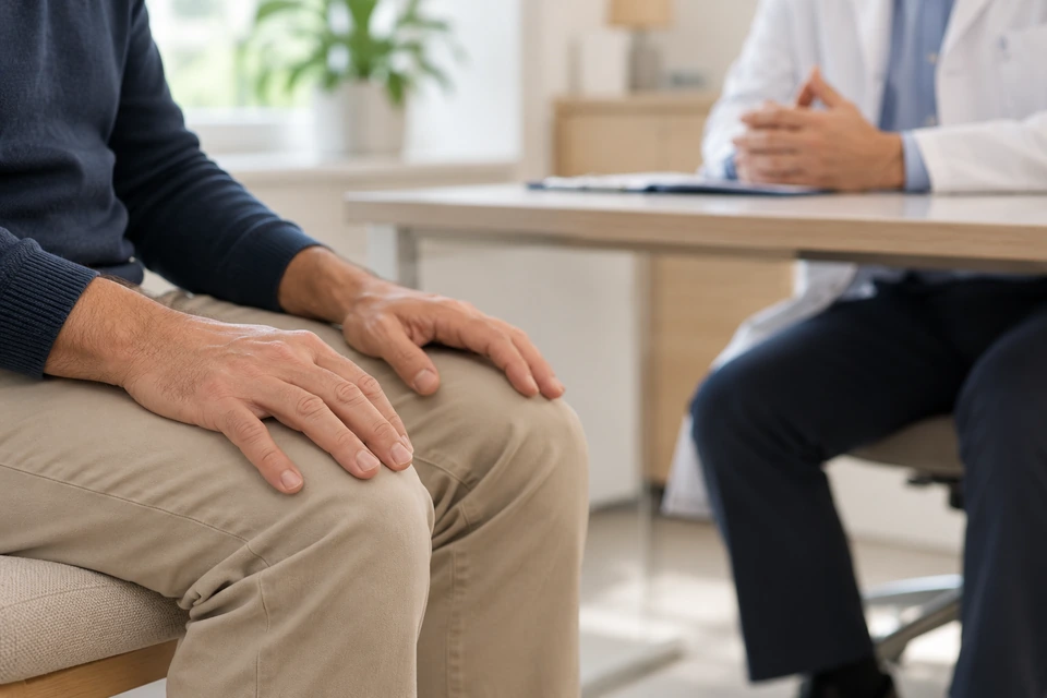 A patient’s hands during a consultation