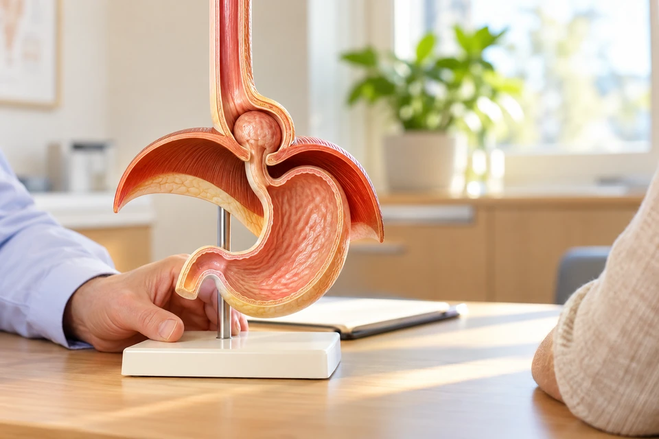 Diaphragm and stomach teaching model used to explain hiatal hernia