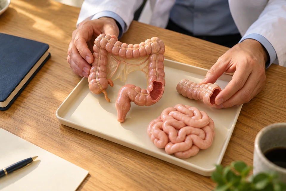 A colon model and consultation materials for discussing colectomy options